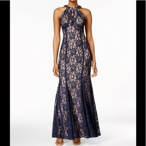 Women’s Formal Dress Size 14 NIGHTWAY Navy Sleeveless Halter Full-Length Gown